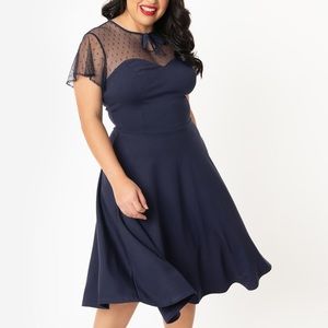 Unique Vintage navy swing dress